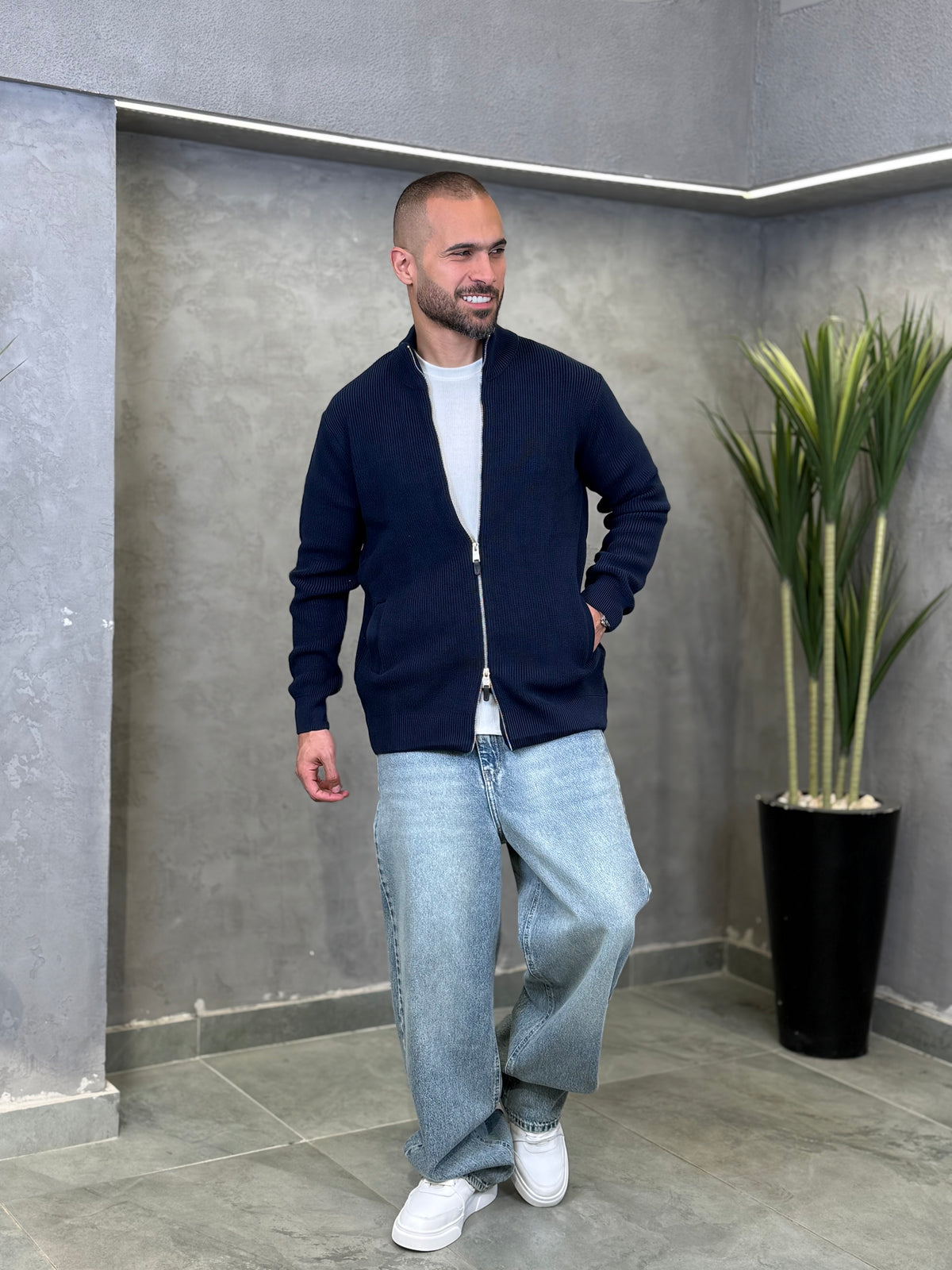 Oversized Basic Knitwear With Zipper/5019