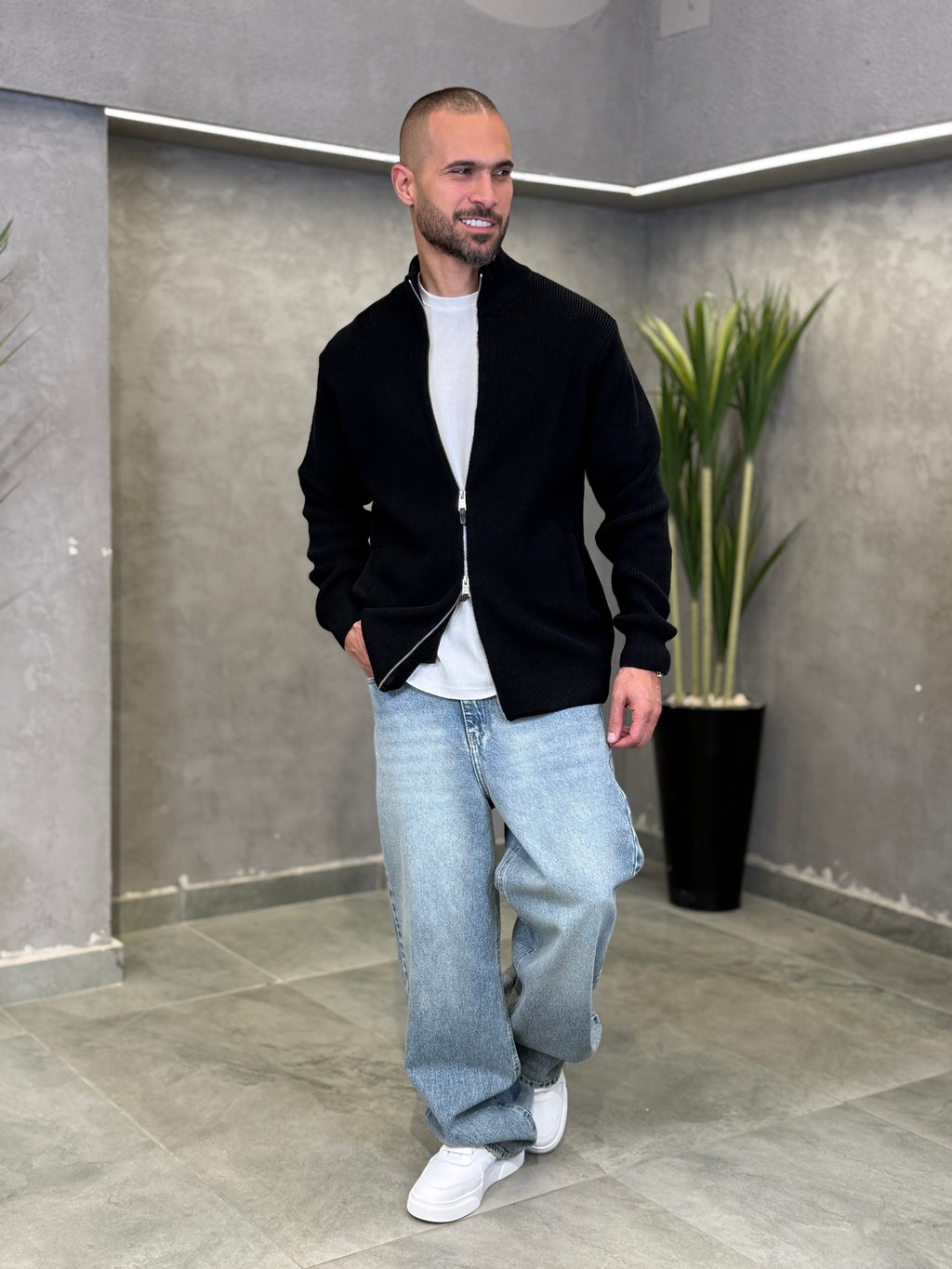Oversized Basic Knitwear With Zipper/5019