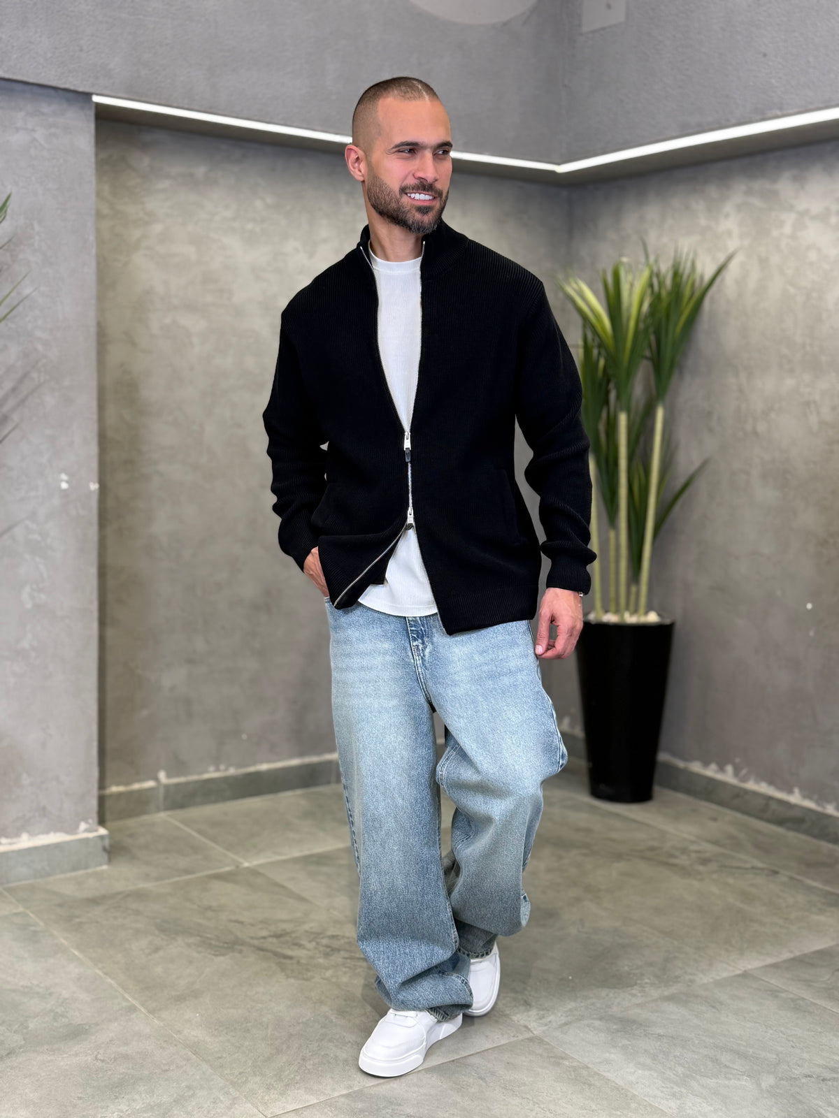 Oversized Basic Knitwear With Zipper/5019