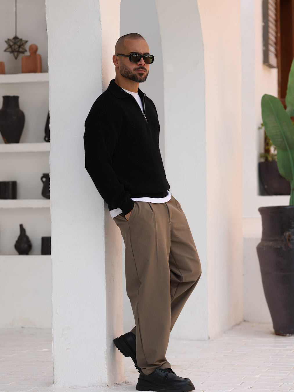 Basic Regular Fit Knitwear With Half Zipper/5021