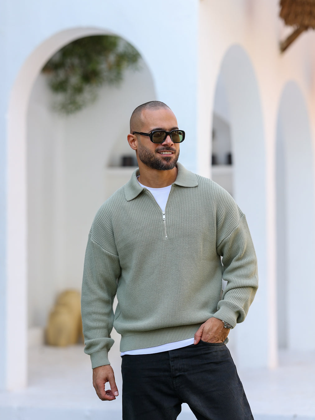 Basic Regular Fit Knitwear With Half Zipper/5021