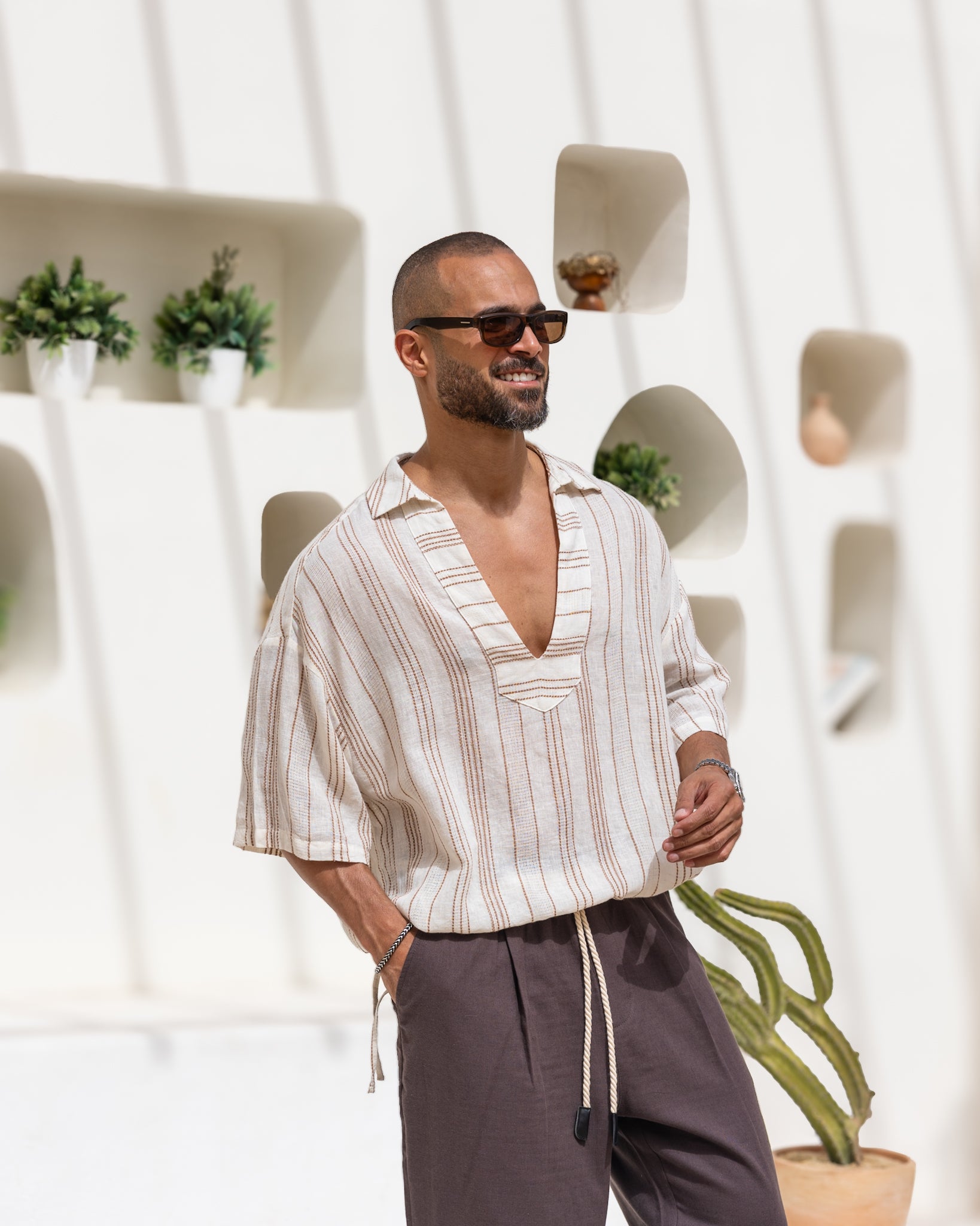 Stripped Relaxed Fit Linen Shirt/2349