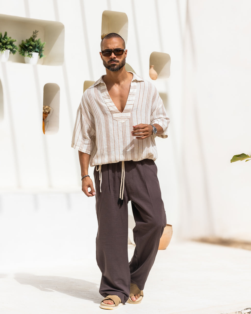 Stripped Relaxed Fit Linen Shirt/2349