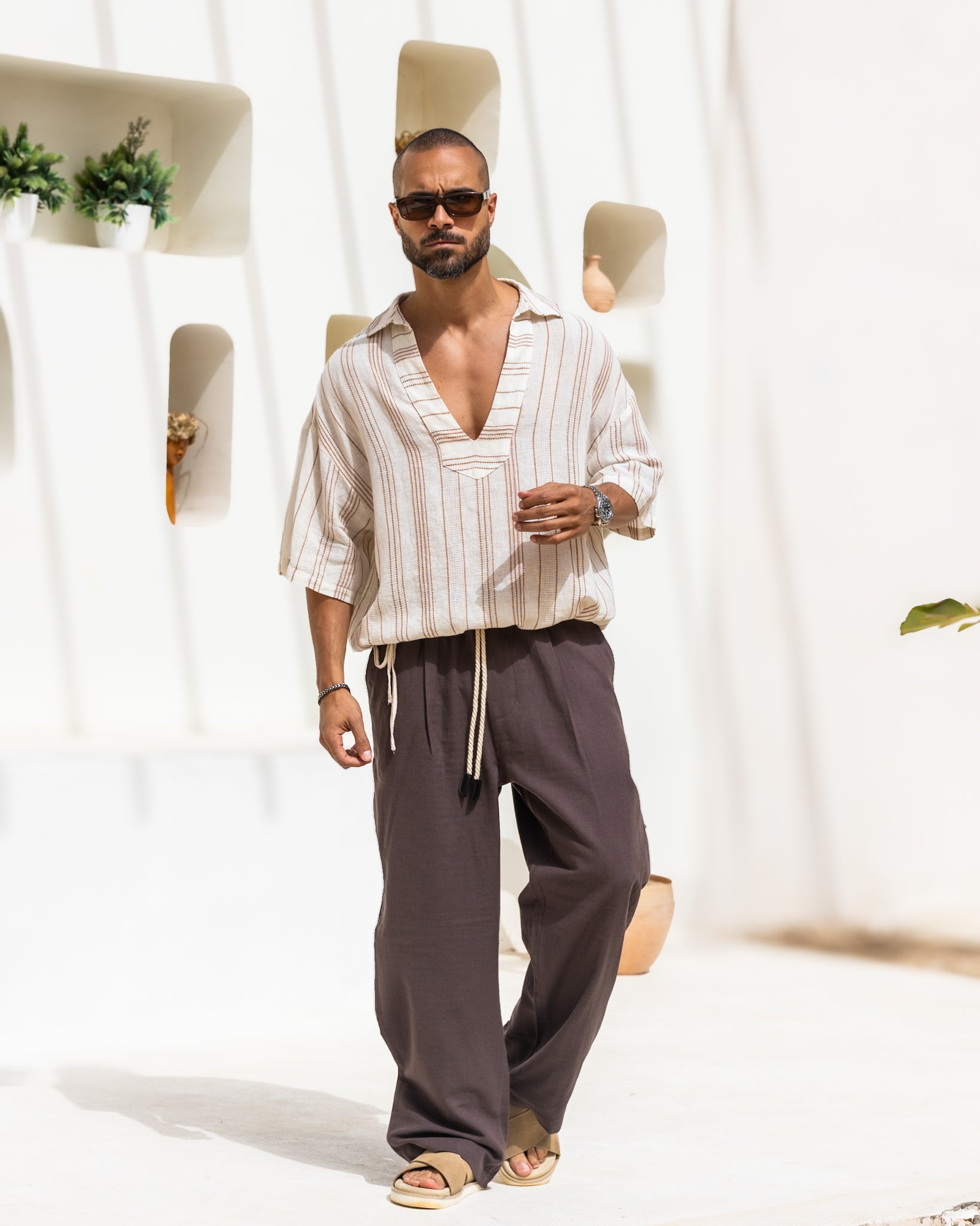 Stripped Relaxed Fit Linen Shirt/2349
