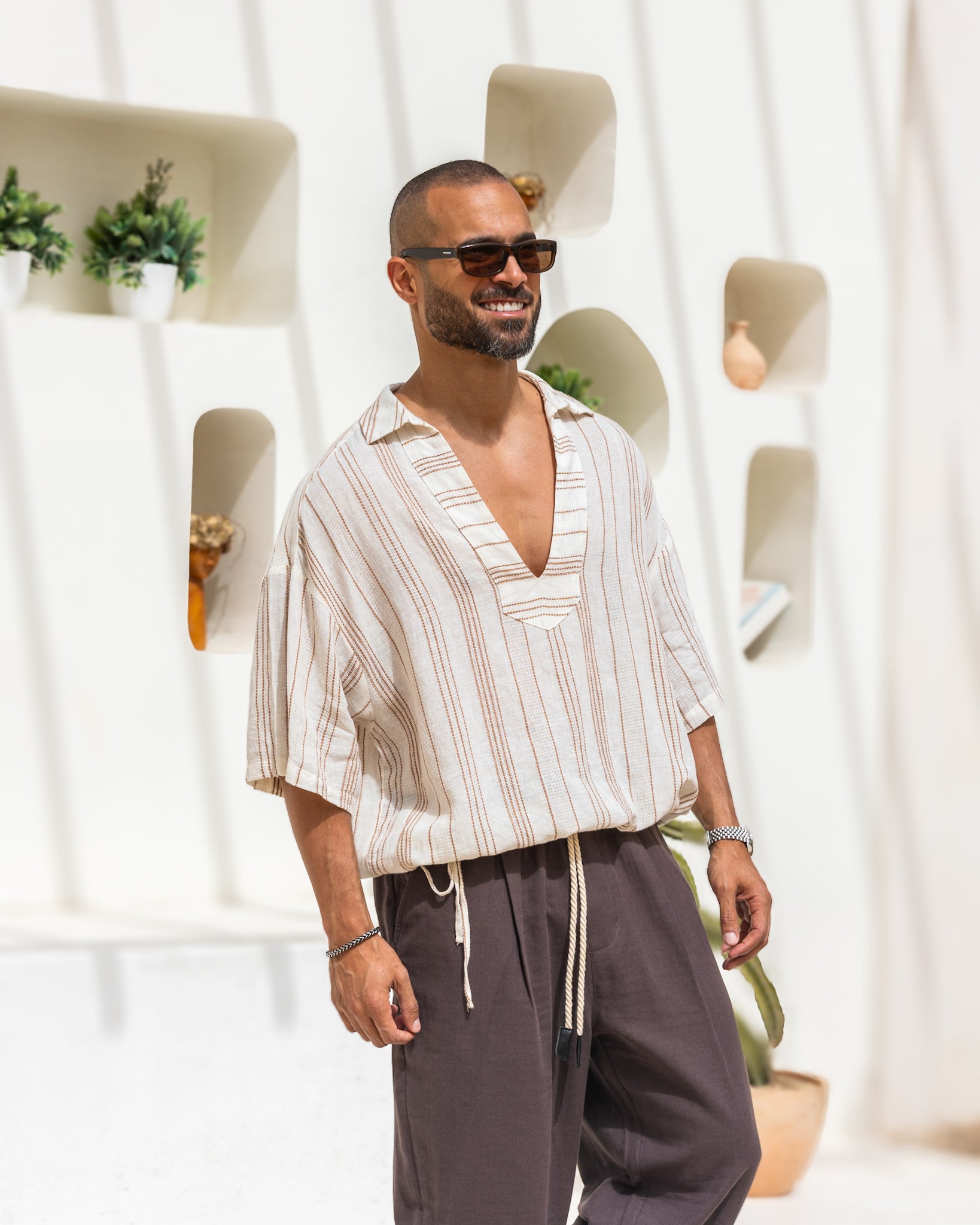 Stripped Relaxed Fit Linen Shirt/2349