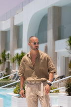 Basic Oversize Linen Shirt Short Sleeves With Two Pocket/2322