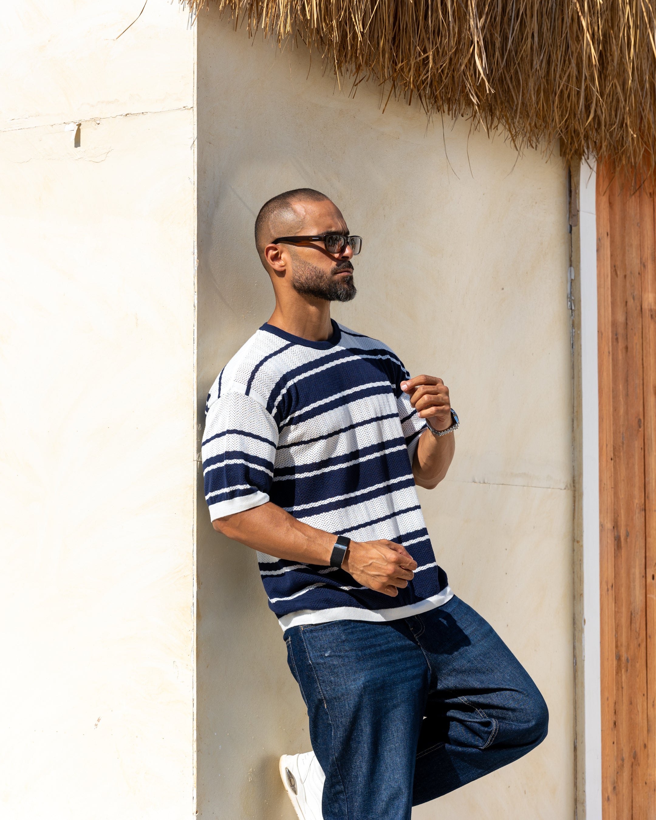 Stripped Slim Fit Knitwear shirt/5043