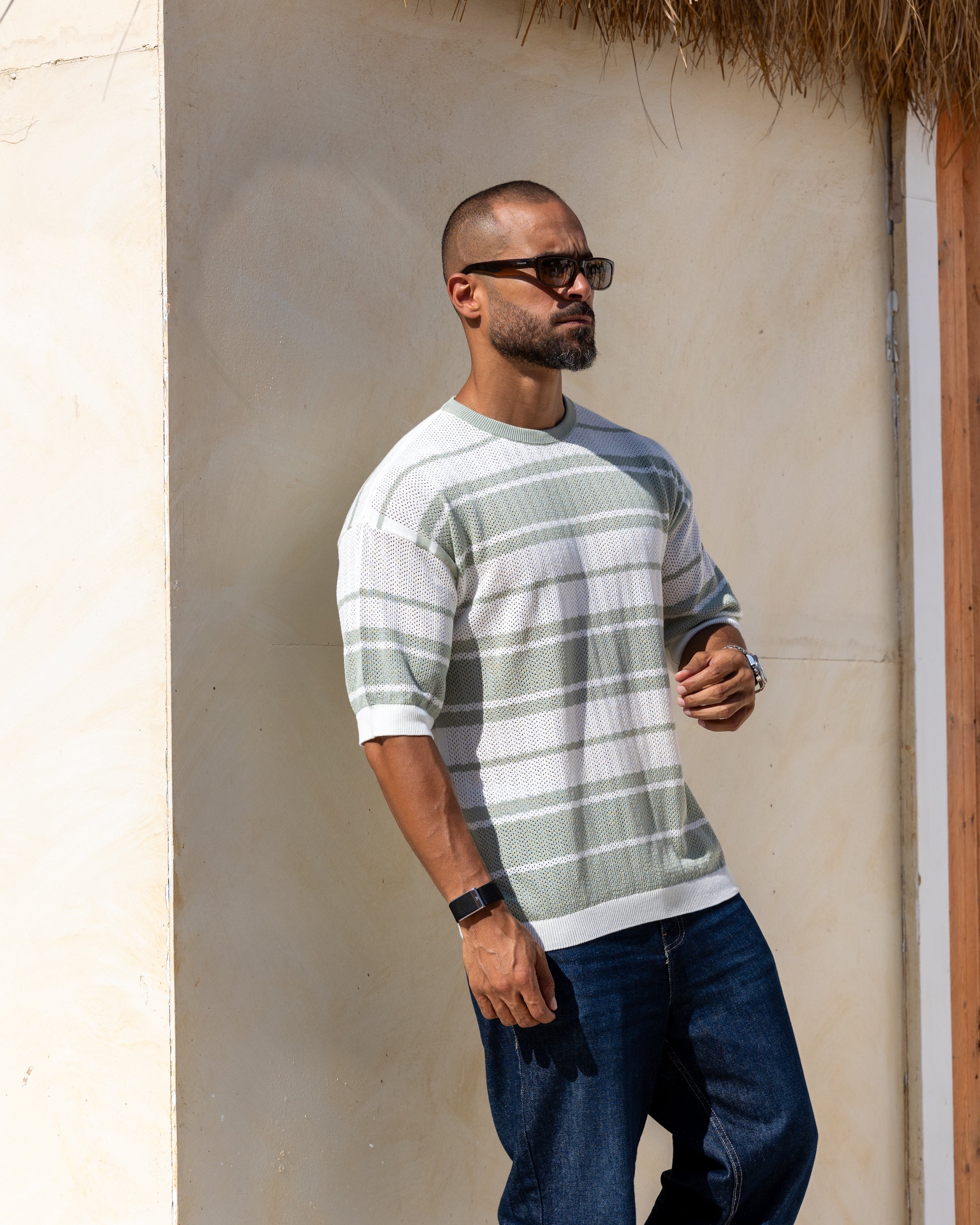 Stripped Slim Fit Knitwear shirt/5043