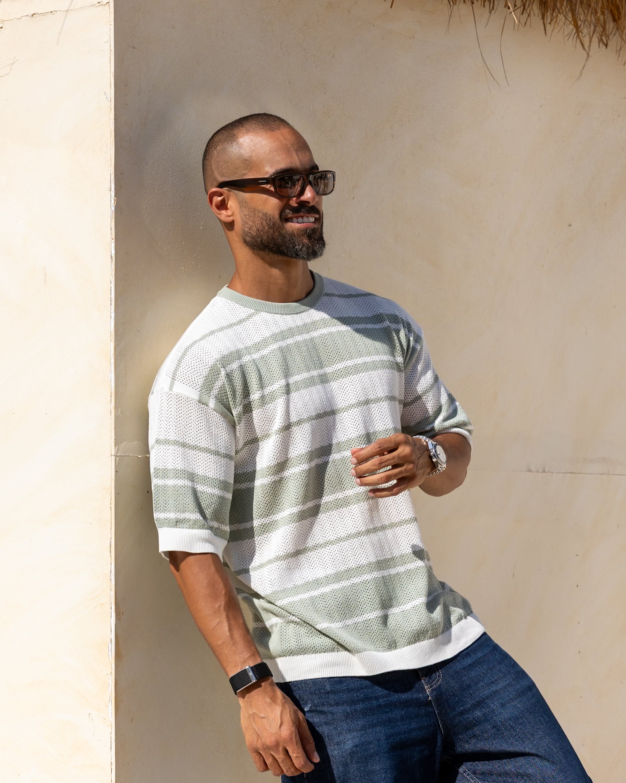 Stripped Slim Fit Knitwear shirt/5043