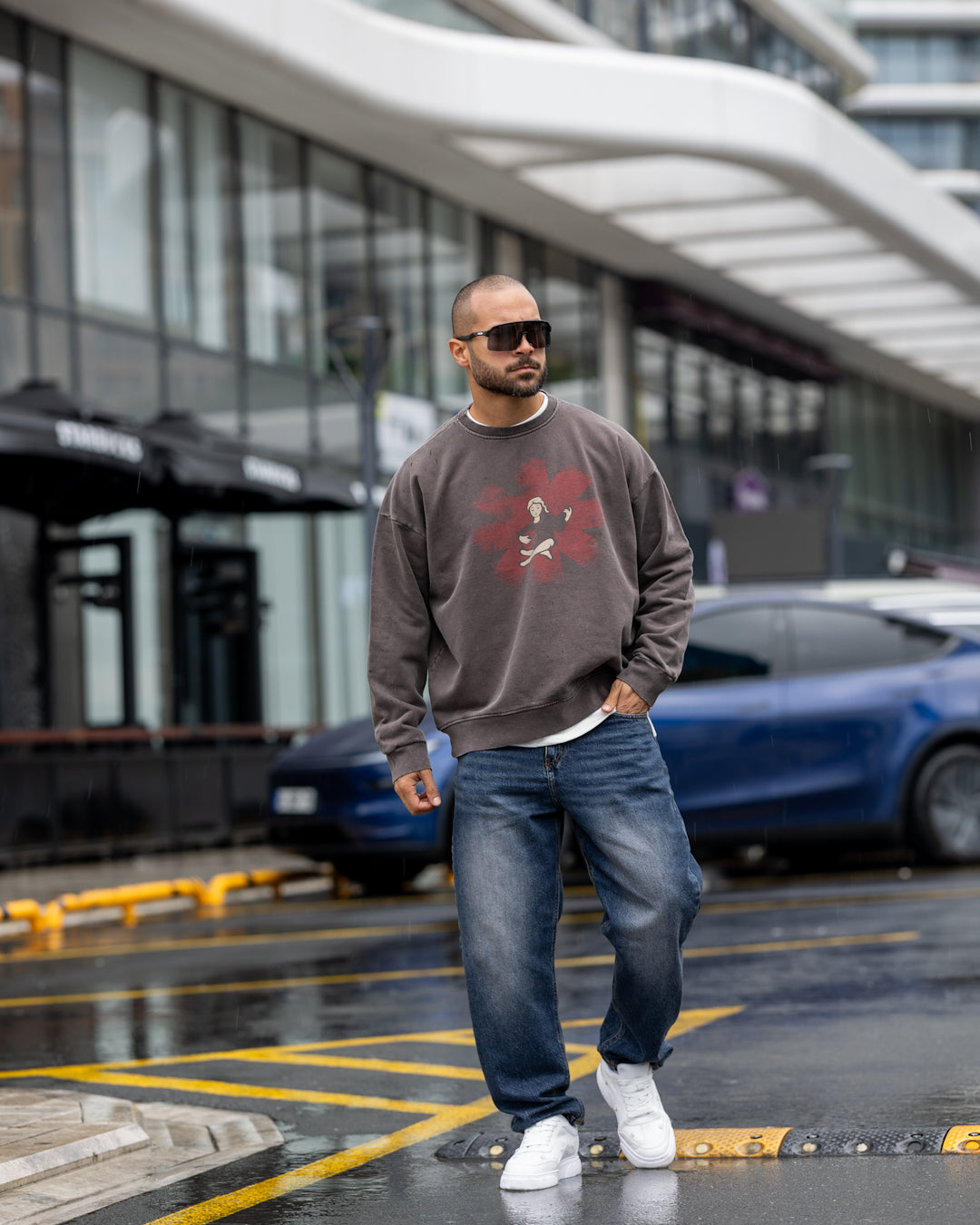 Printed Overisze Sweatshirt Round/4572