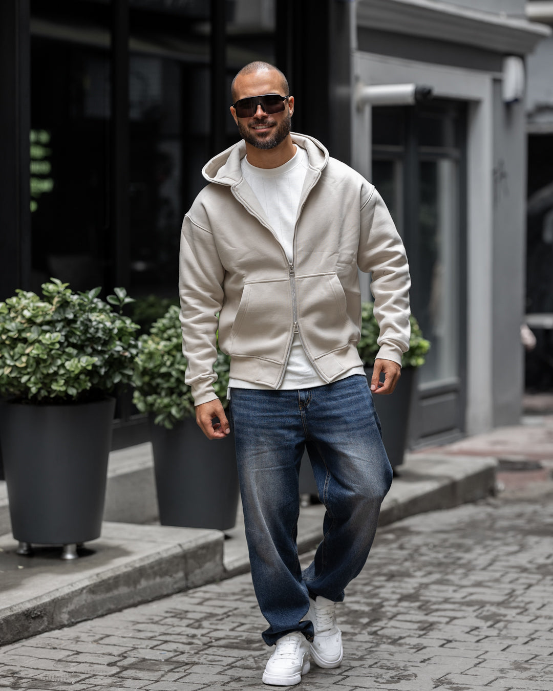 Oversized Basic Sweatshirt Zipper With Hoodie/4555