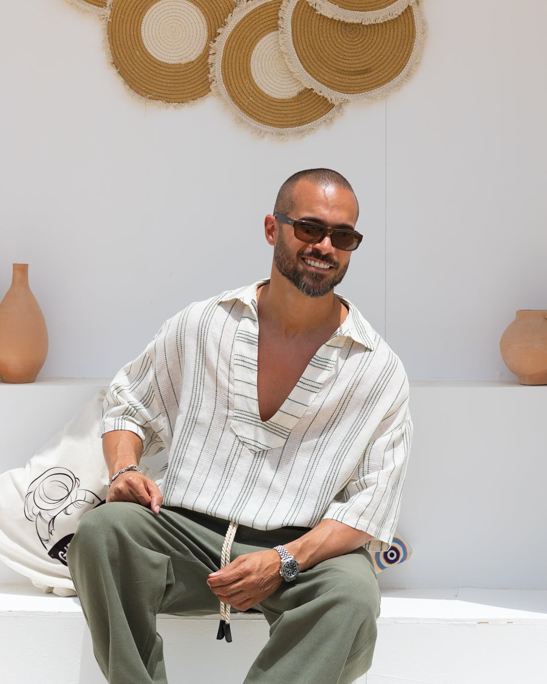 Stripped Relaxed Fit Linen Shirt/2349