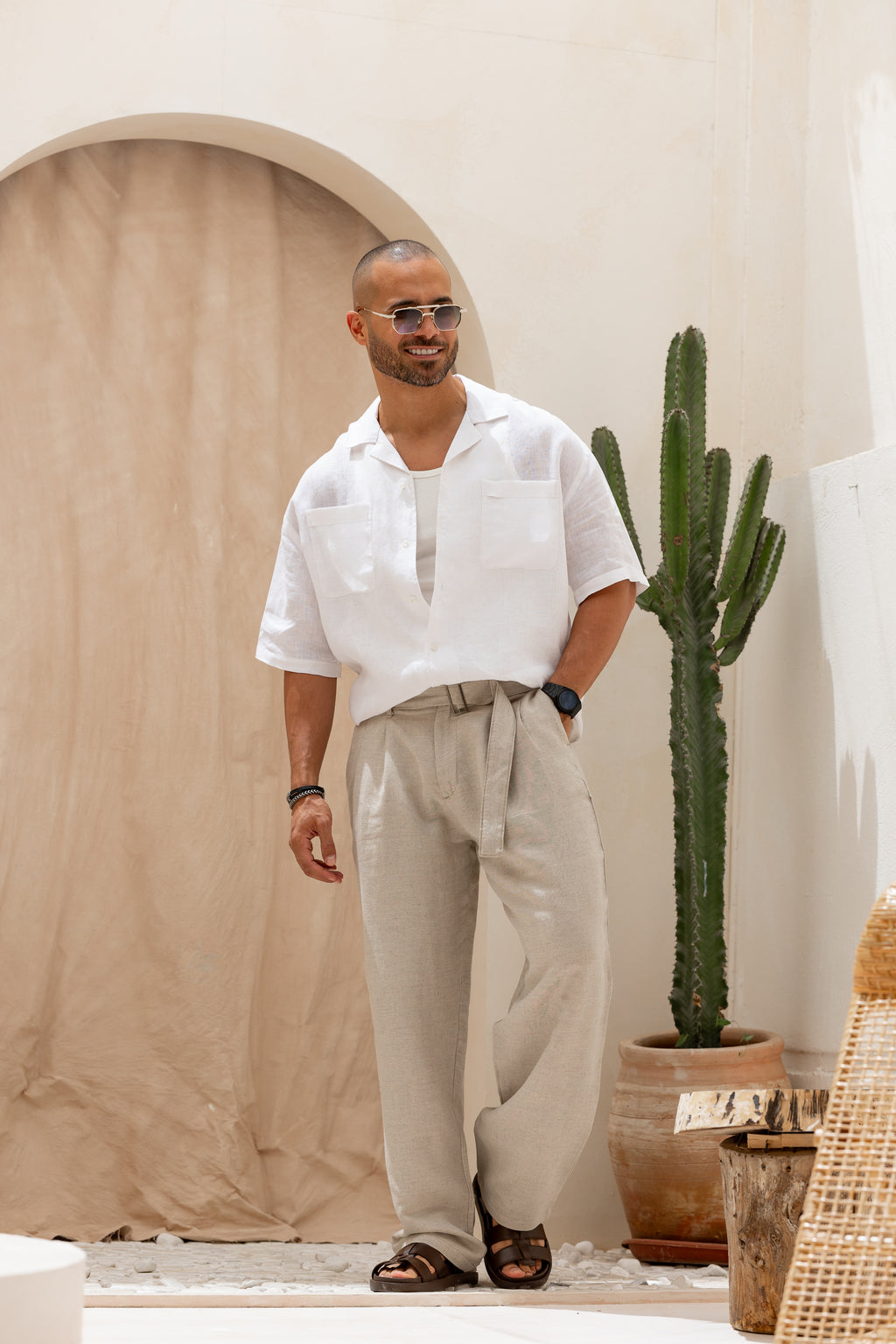 Basic Oversize Linen Shirt Short Sleeves With Two Pocket/2322