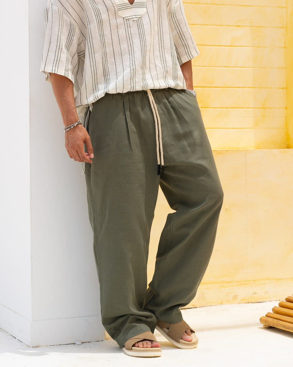 Linen Relaxed Fit Pants With Belt/3254