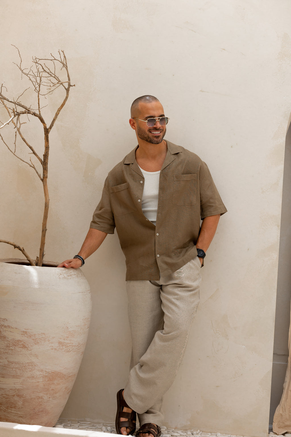 Basic Oversize Linen Shirt Short Sleeves With Two Pocket/2322