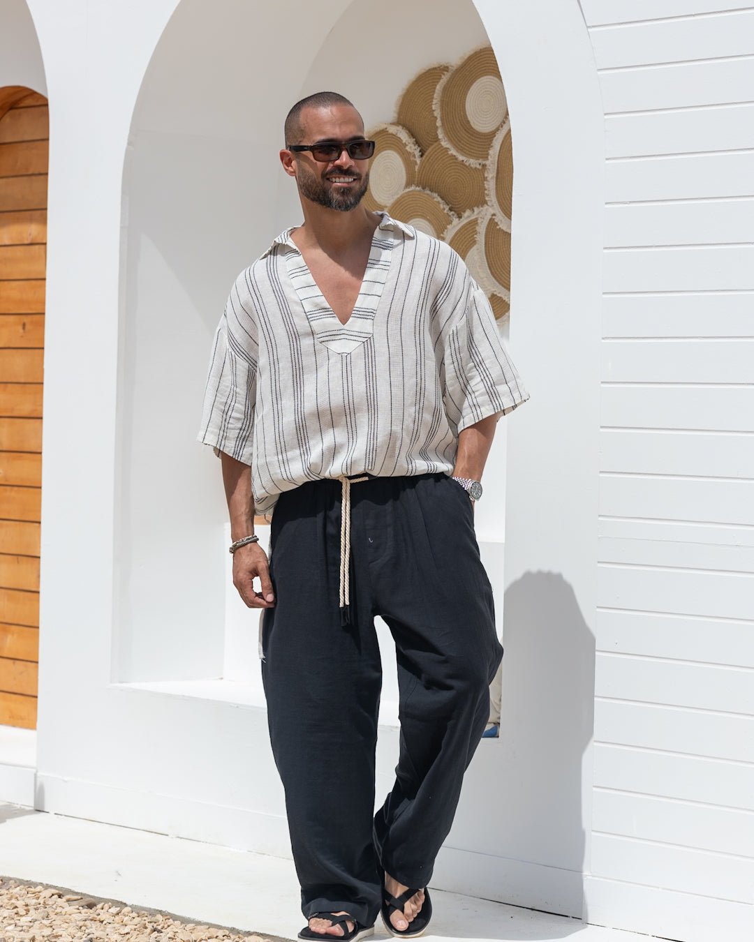 Stripped Relaxed Fit Linen Shirt/2349