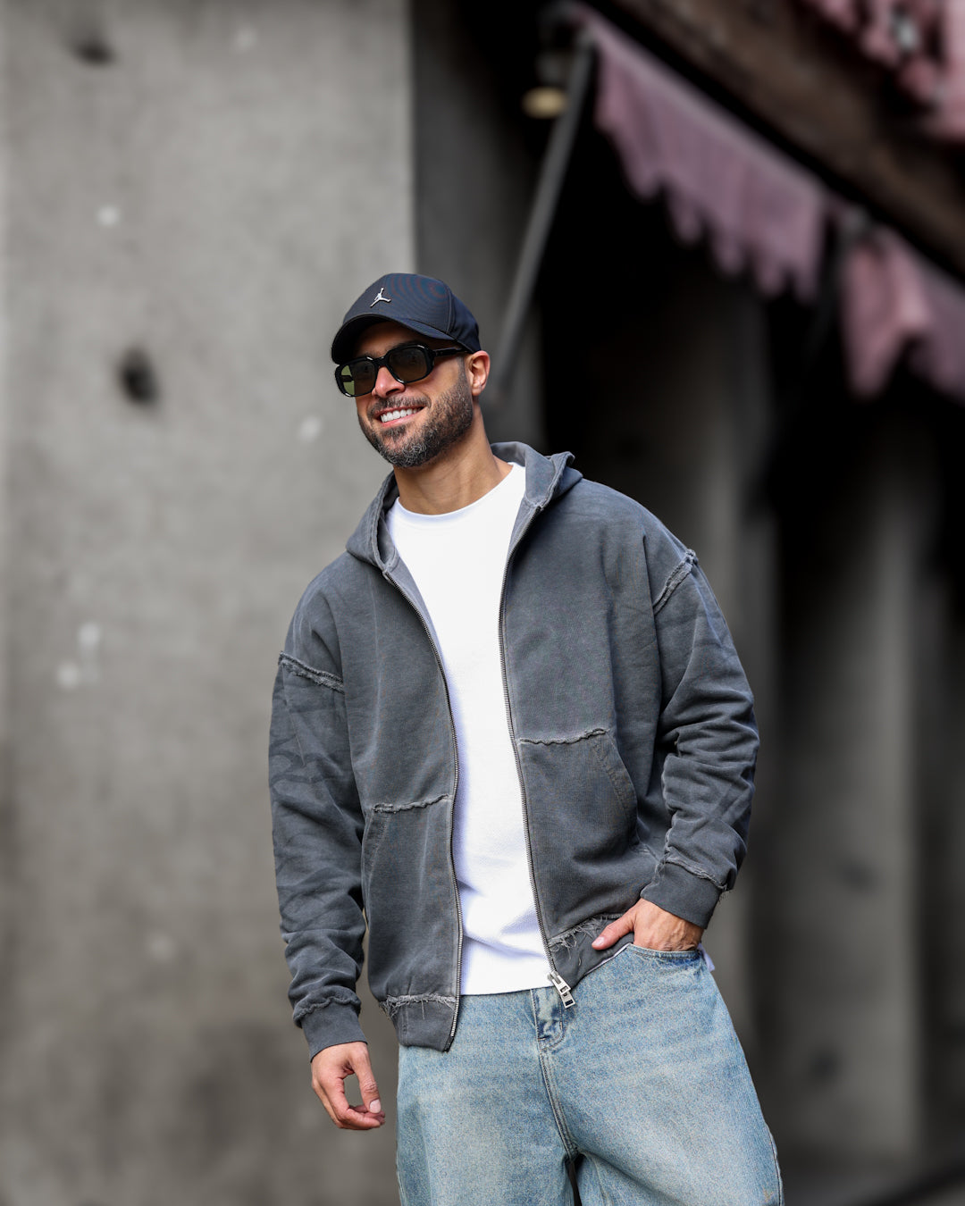 Oversized Cutting Hoodie With Zipper/4567