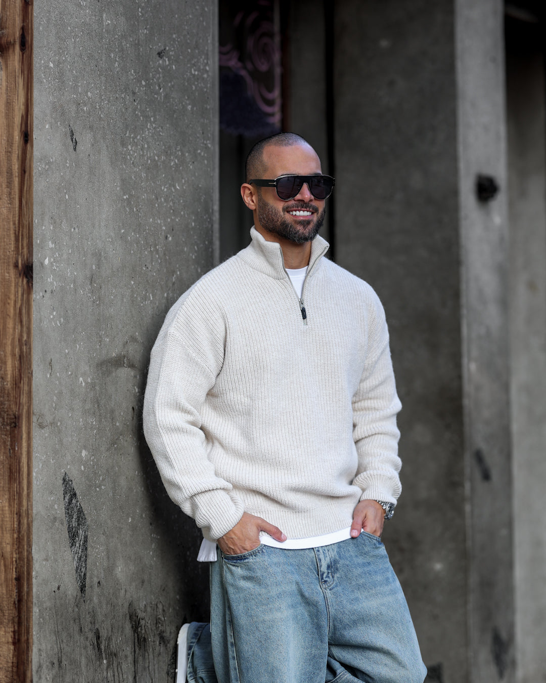 Wool Regular Fit knitwear Wite Half Zipper/ 5017