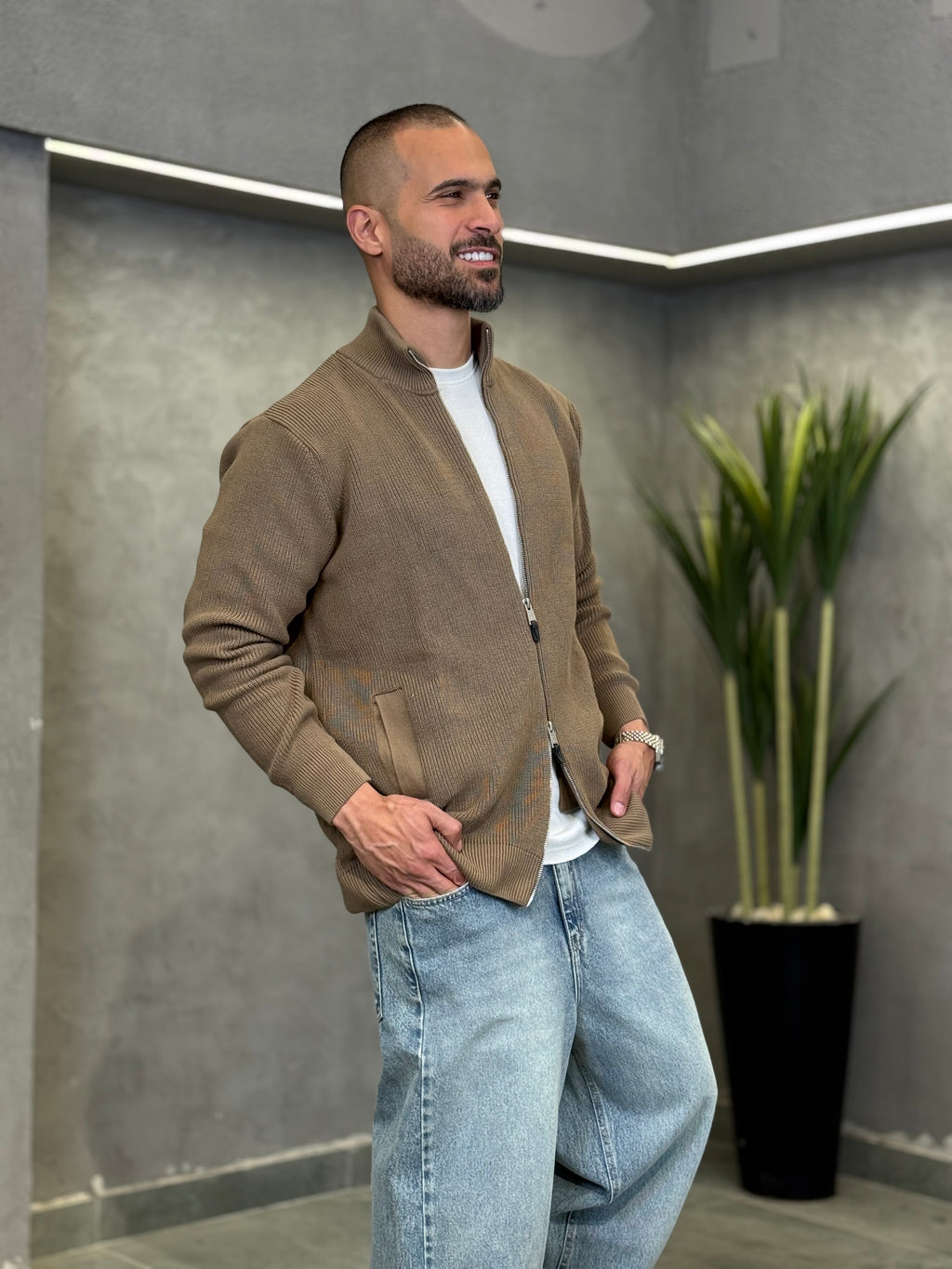 Oversized Basic Knitwear With Zipper/5019