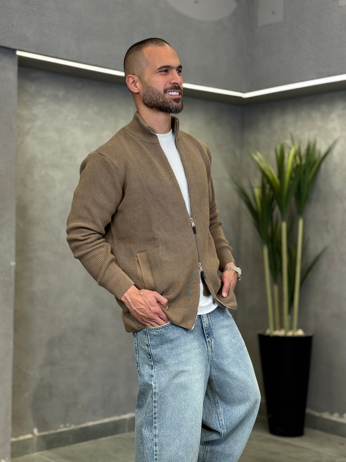 Oversized Basic Knitwear With Zipper/5019