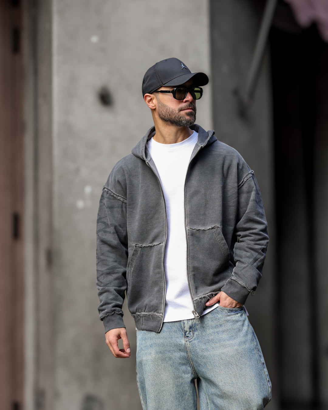 Oversized Cutting Hoodie With Zipper/4567