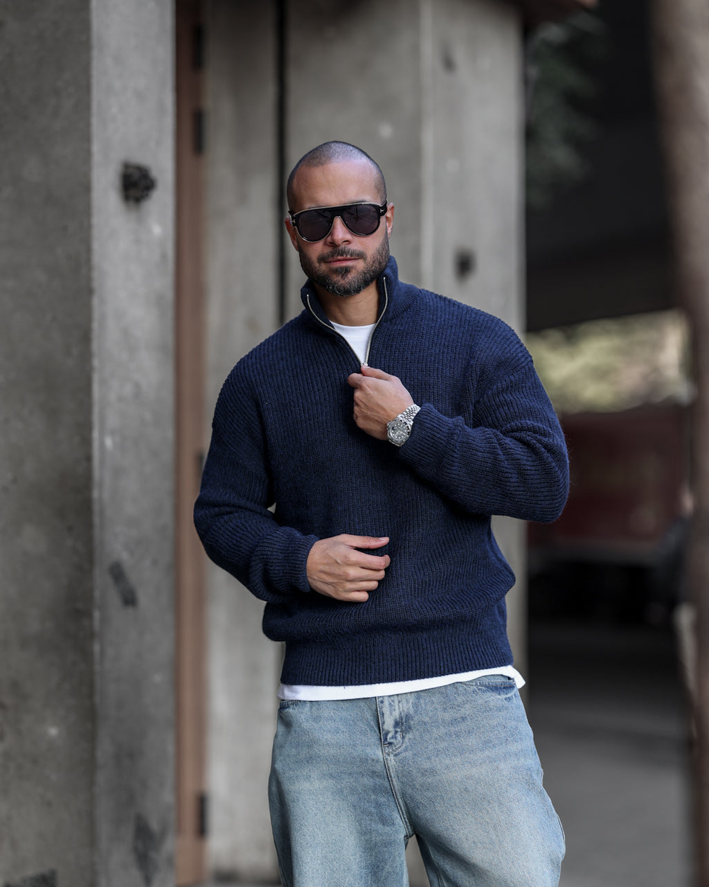 Wool Regular Fit knitwear Wite Half Zipper/ 5017