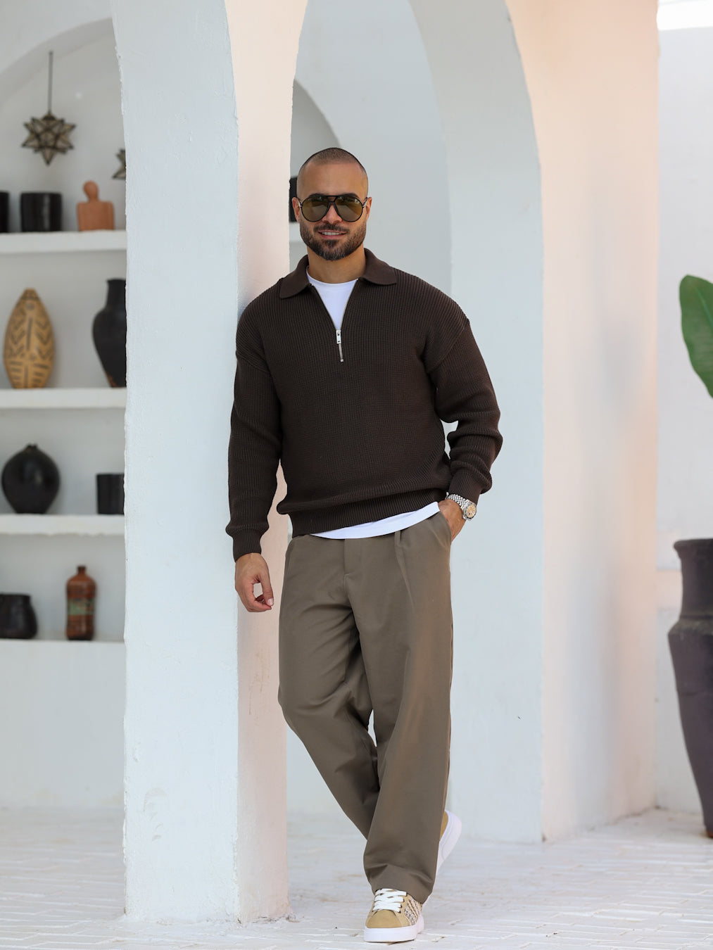 Basic Regular Fit Knitwear With Half Zipper/5021