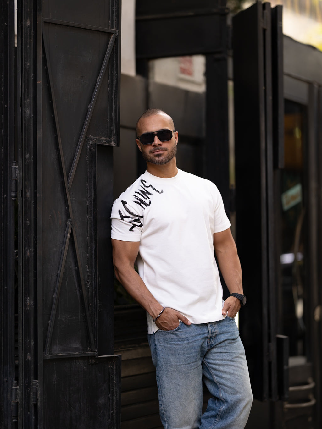 Regular Fit T-shirt With Printed On Sleeve/3325