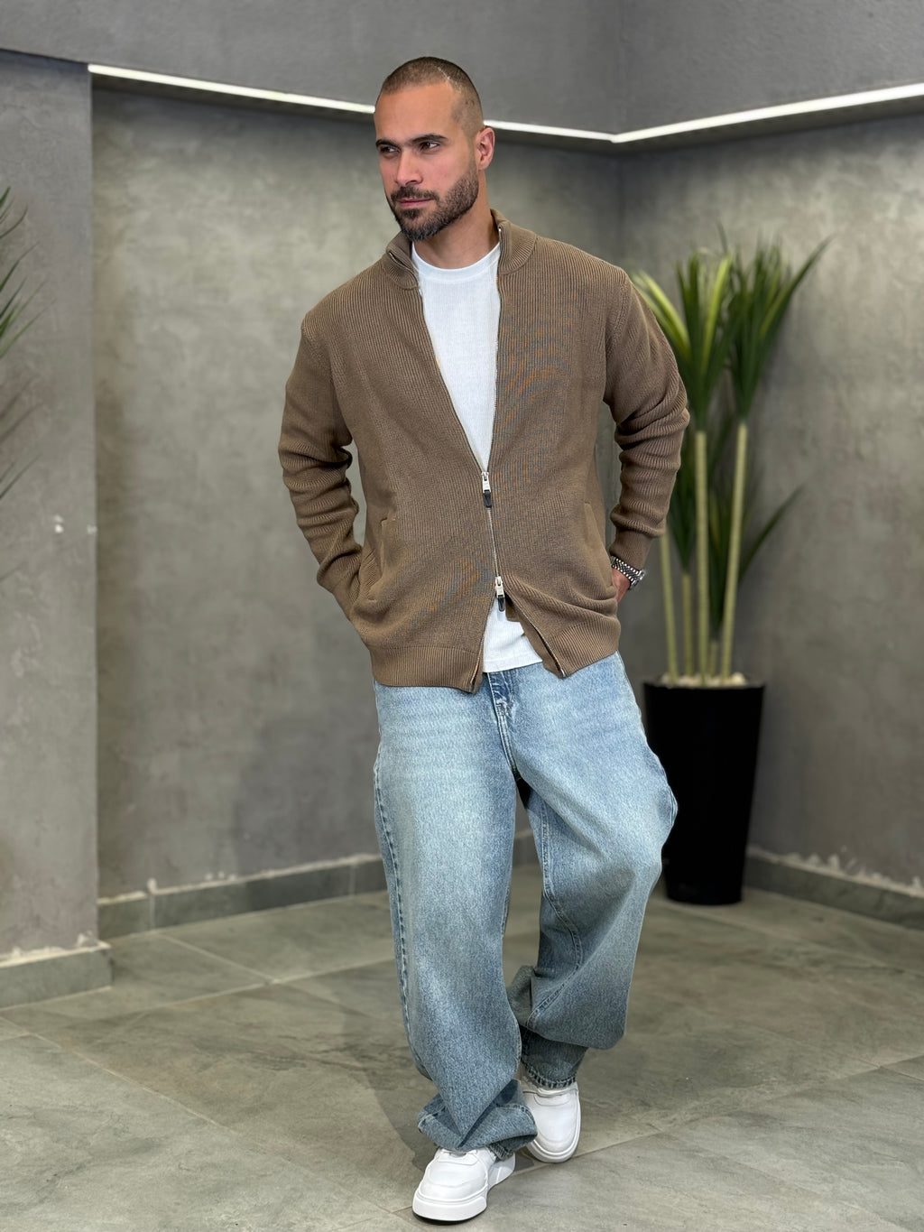 Oversized Basic Knitwear With Zipper/5019