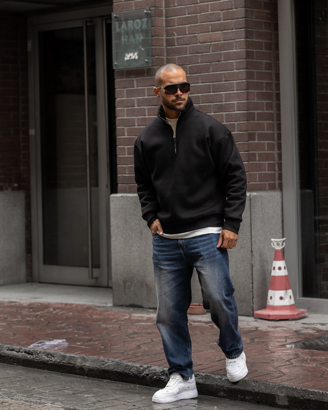 Oversized Basic Sweatshirt With Half Zipper/4558