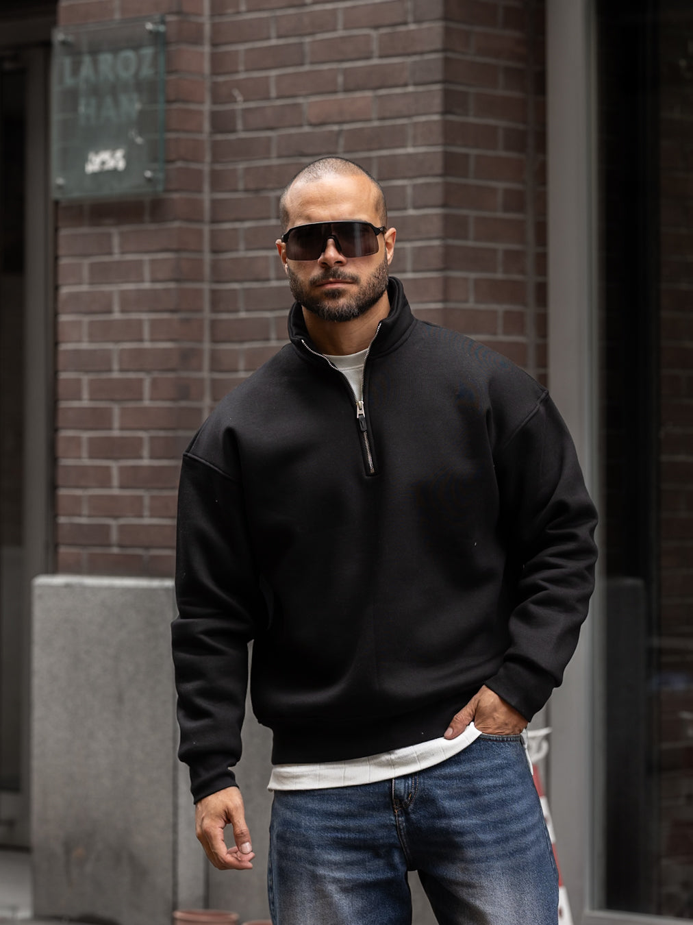 Oversized Basic Sweatshirt With Half Zipper/4558