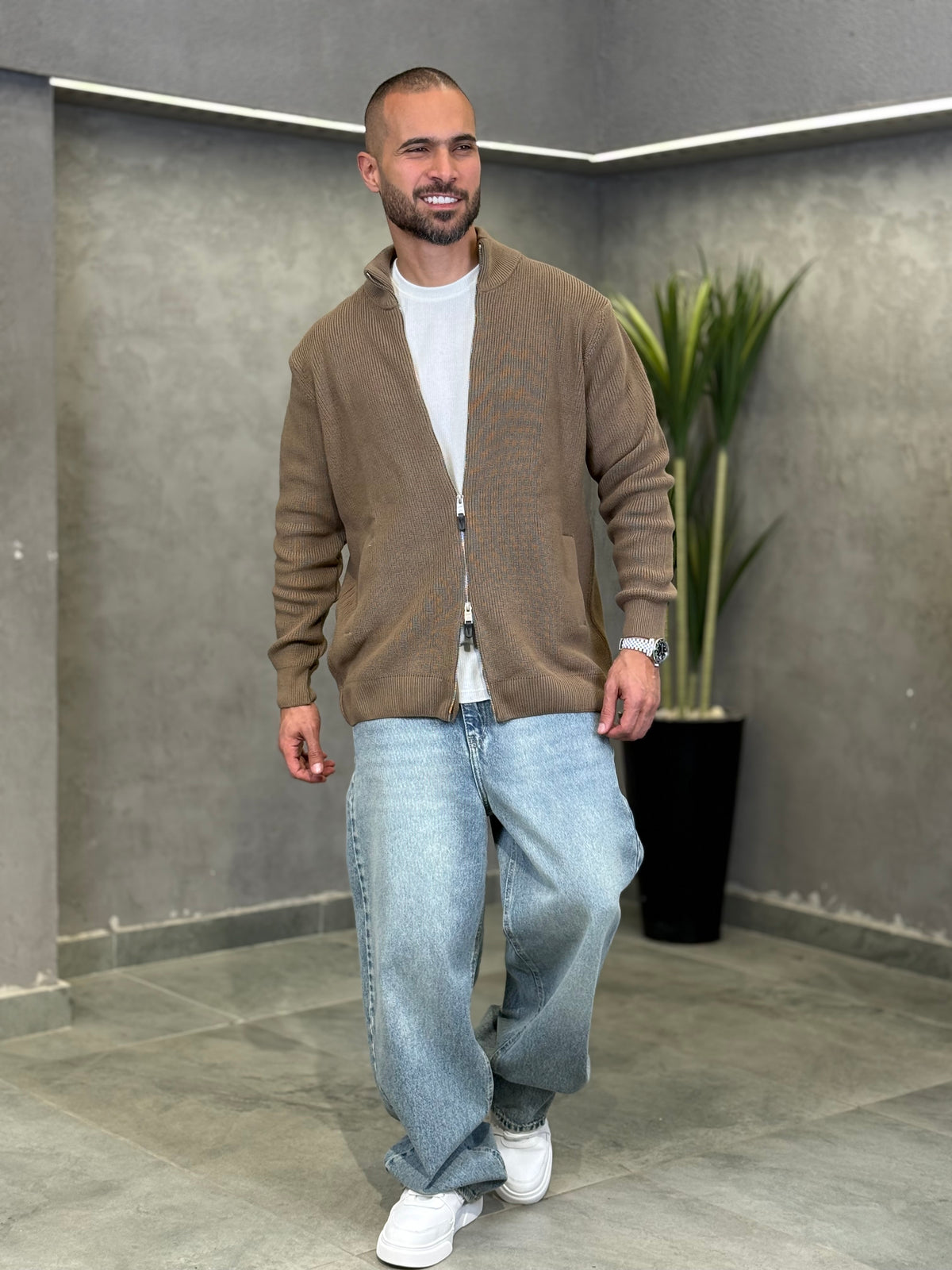 Oversized Basic Knitwear With Zipper/5019