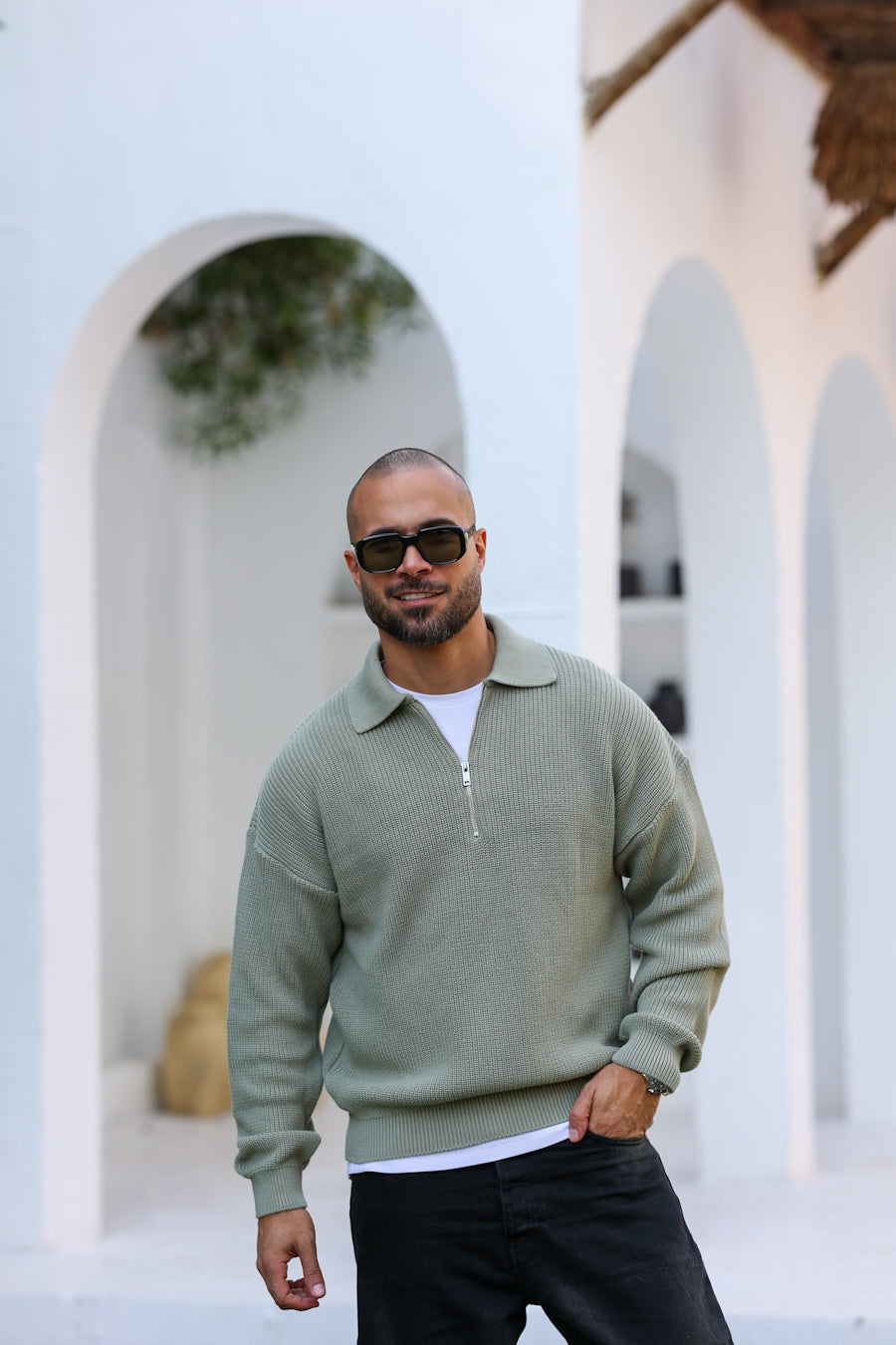 Basic Regular Fit Knitwear With Half Zipper/5021