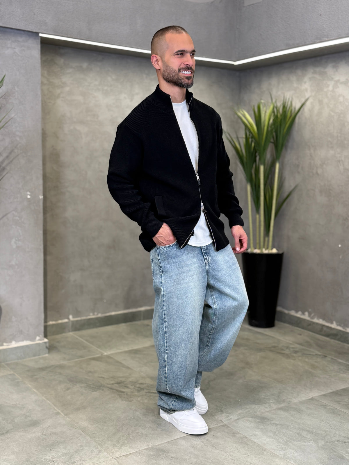 Oversized Basic Knitwear With Zipper/5019