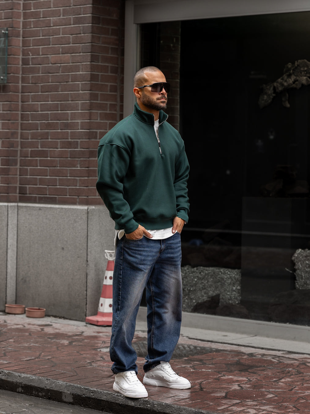 Oversized Basic Sweatshirt With Half Zipper/4558