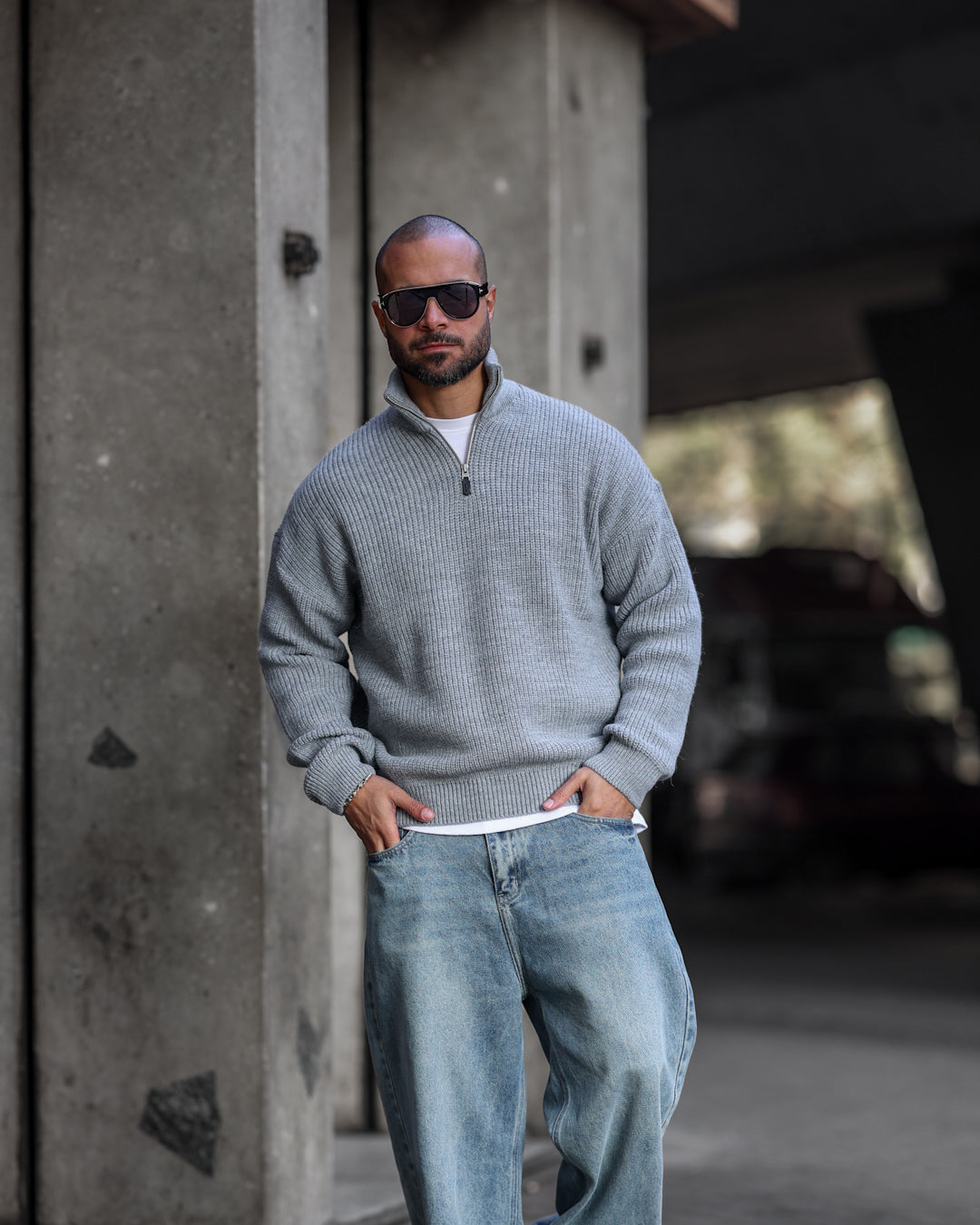 Wool Regular Fit knitwear Wite Half Zipper/ 5017