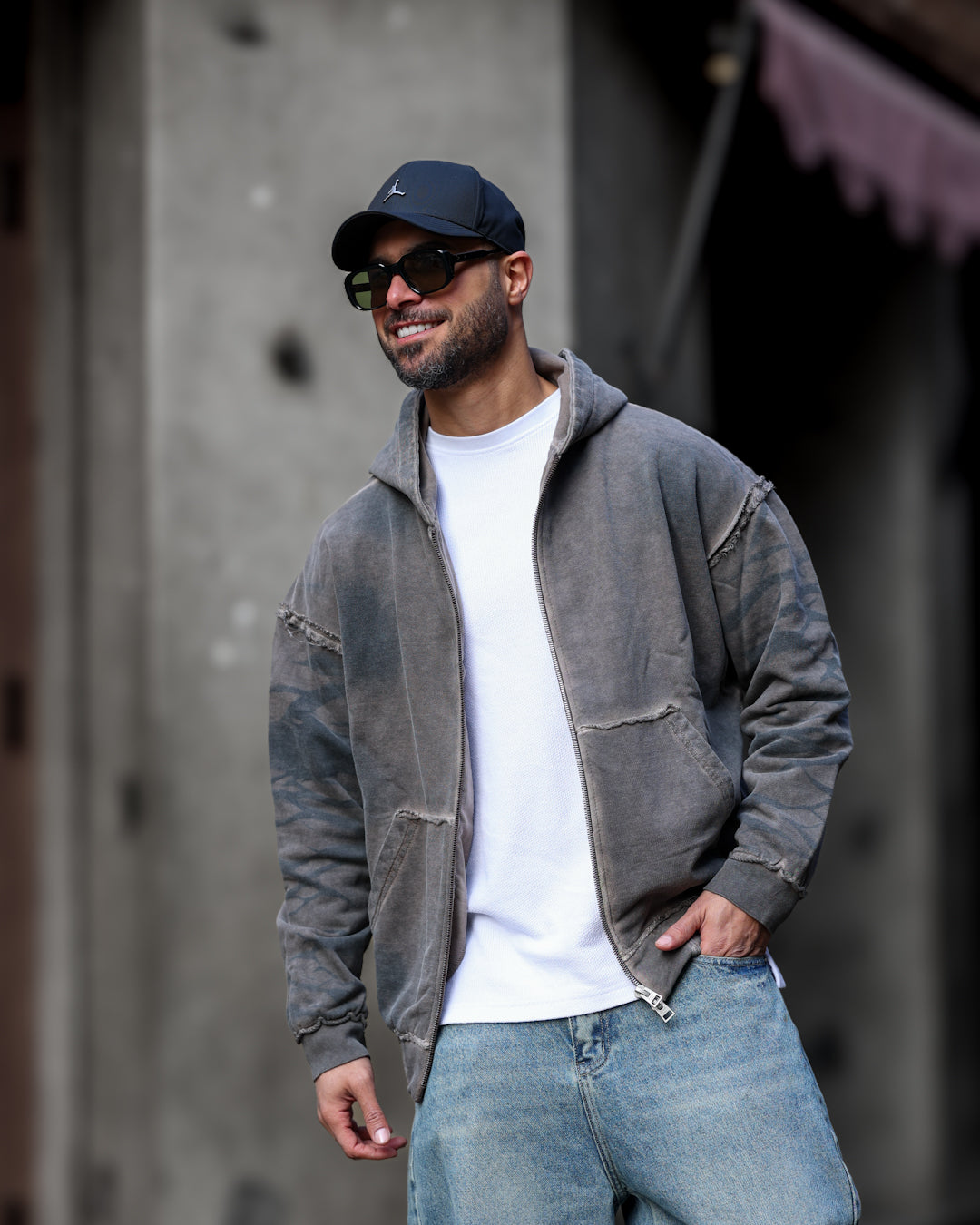 Oversized Cutting Hoodie With Zipper/4567