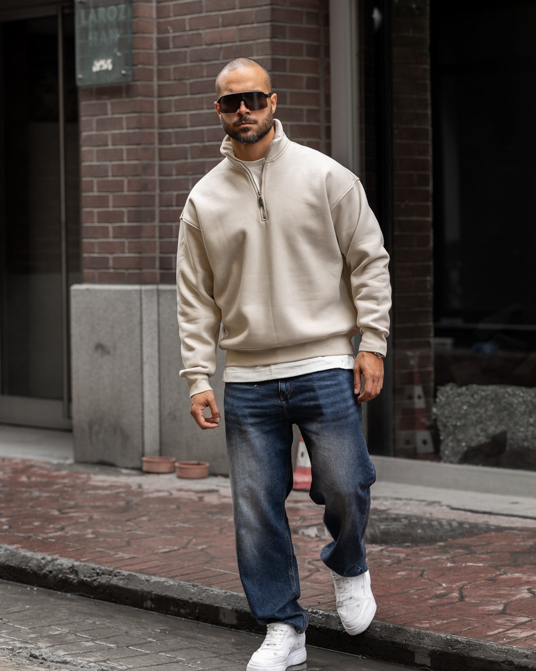 Oversized Basic Sweatshirt With Half Zipper/4558