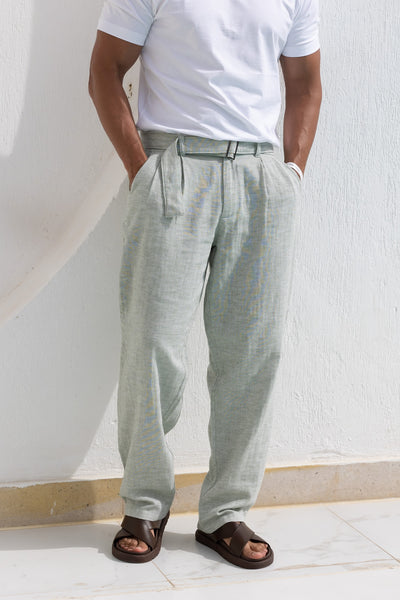 Wide Leg Basic Linen Pant With Belt/3224