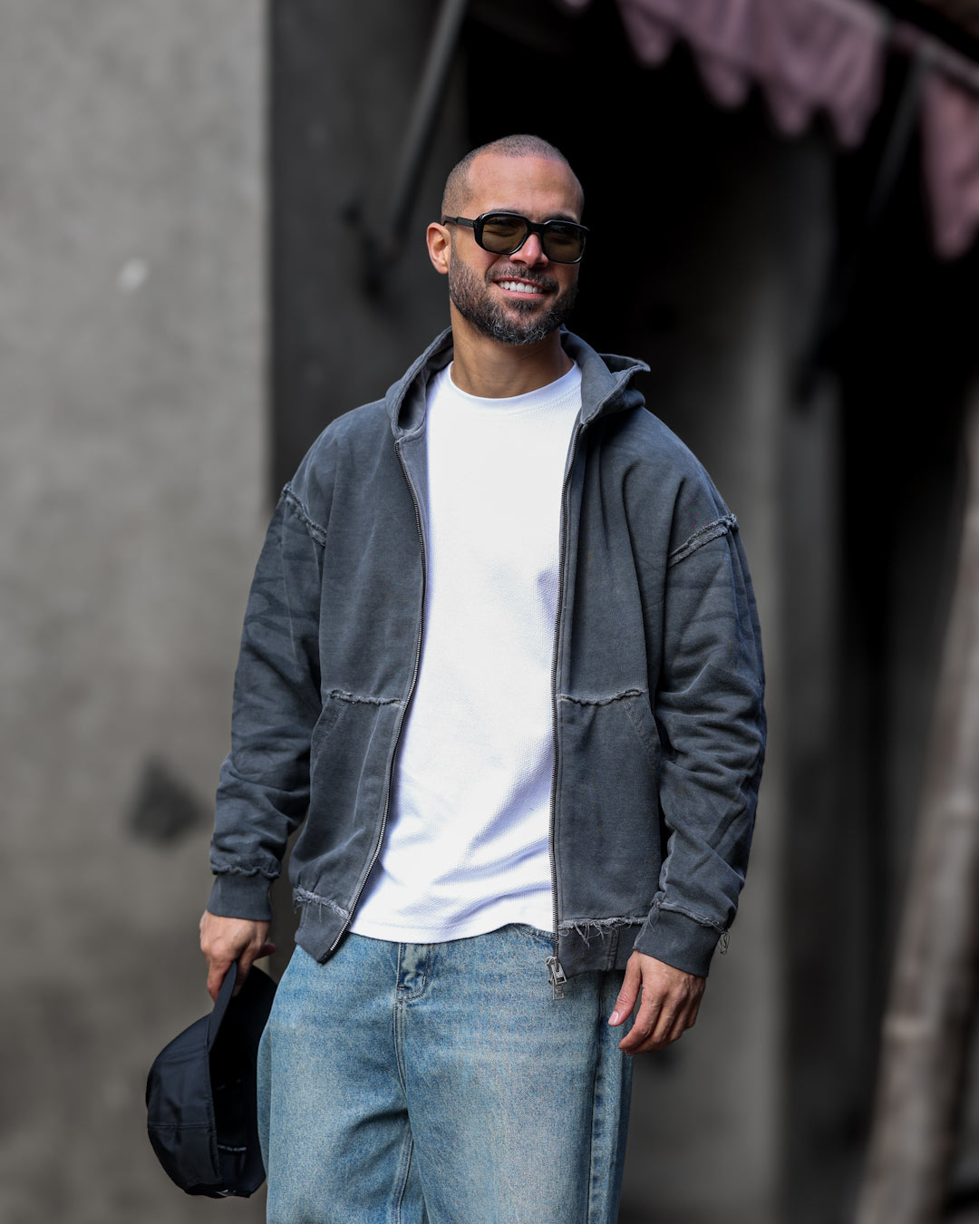 Oversized Cutting Hoodie With Zipper/4567