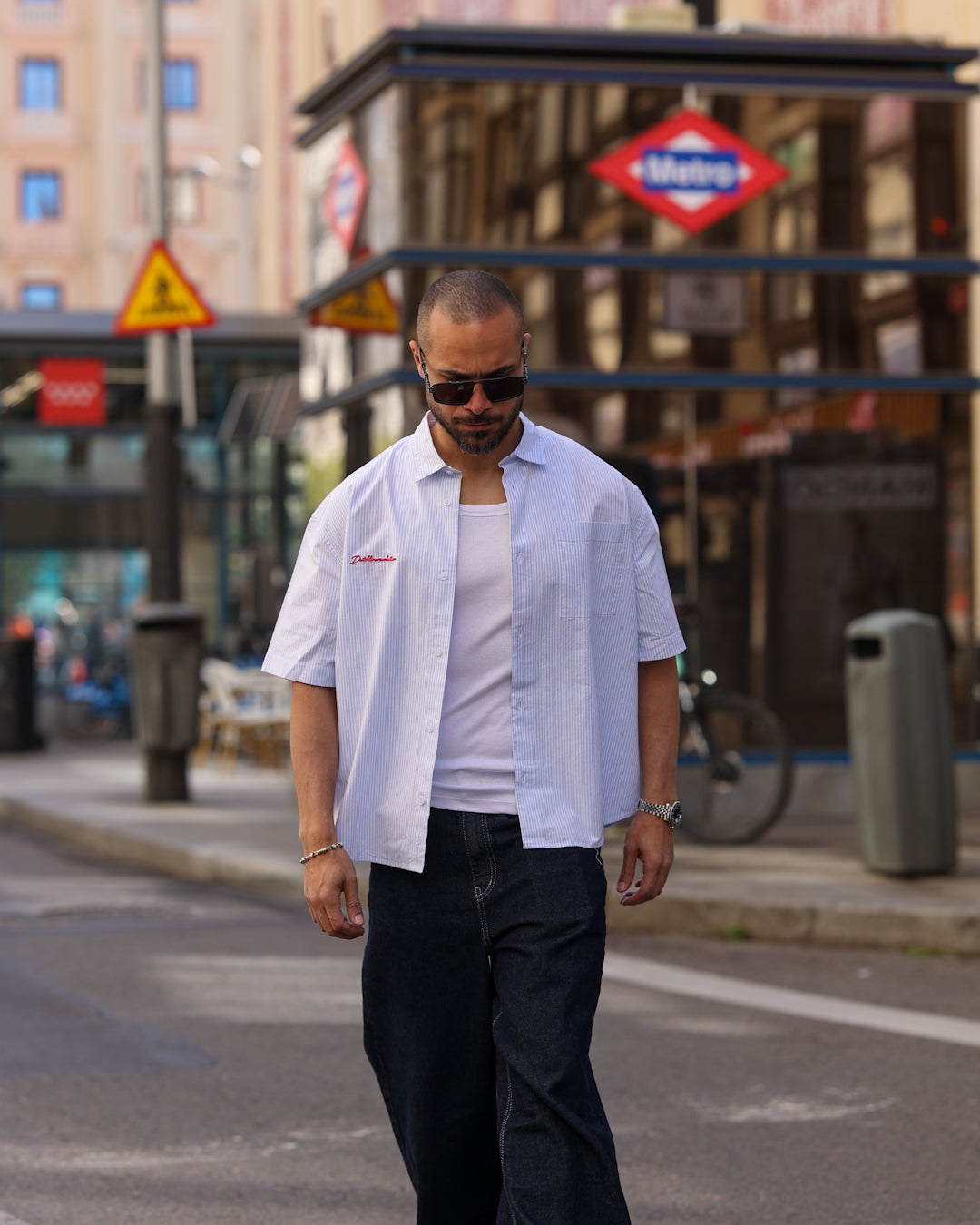 Box Fit Stripped Oxford Shirt Short Sleeves/2331