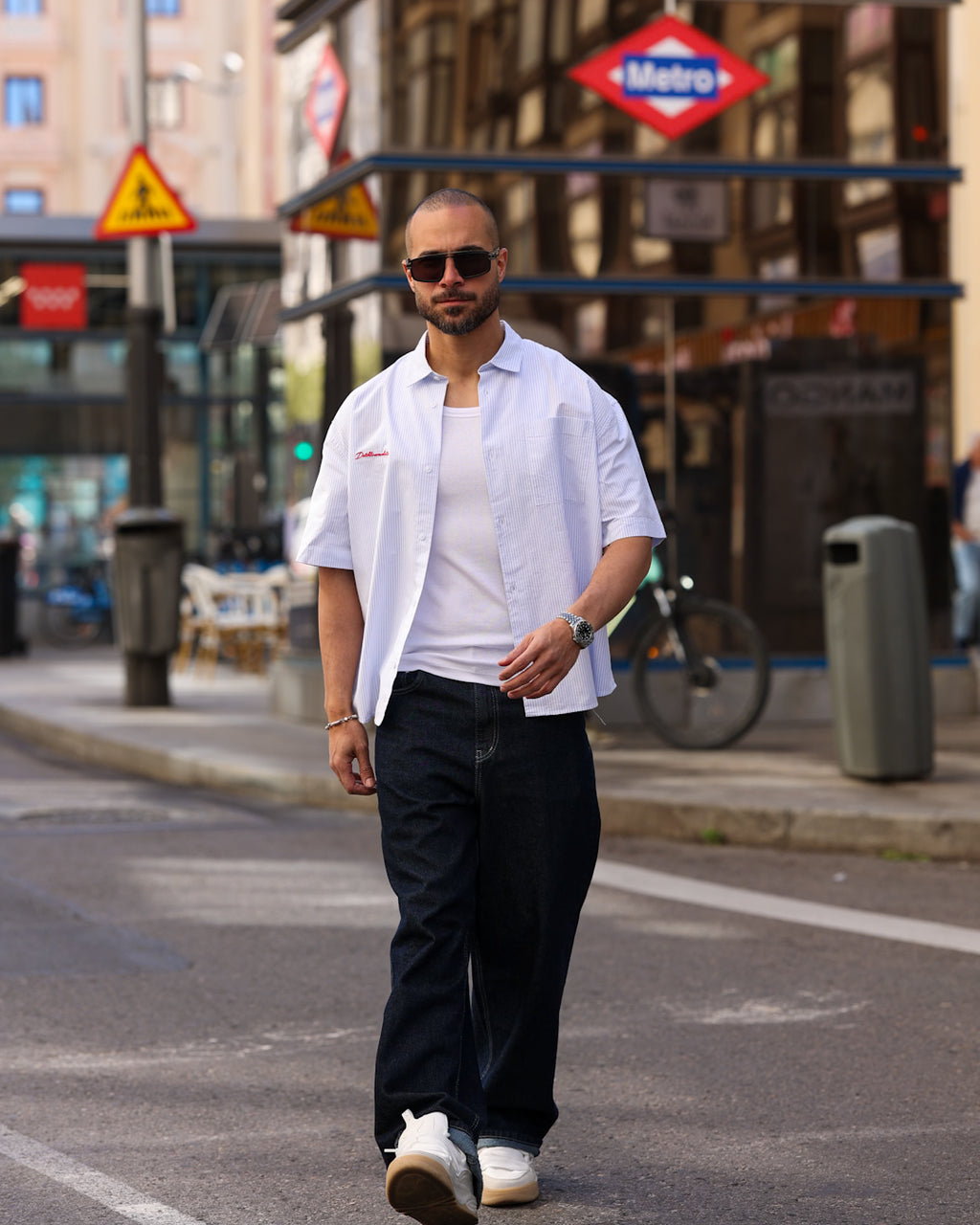Box Fit Stripped Oxford Shirt Short Sleeves/2331