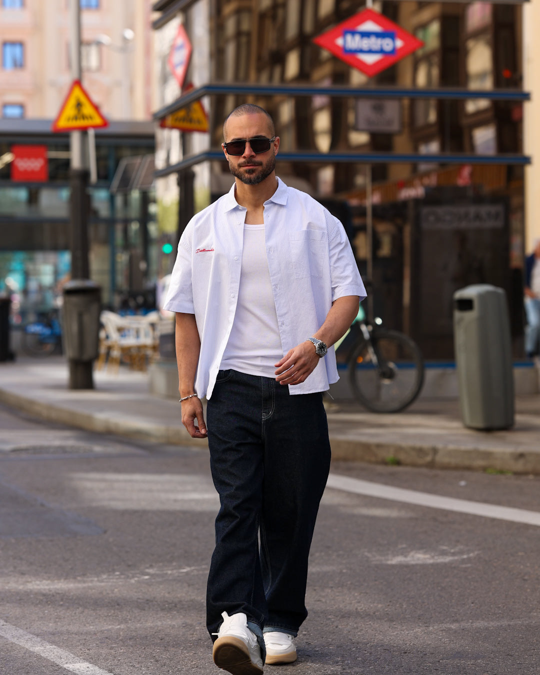 Box Fit Stripped Oxford Shirt Short Sleeves/2331