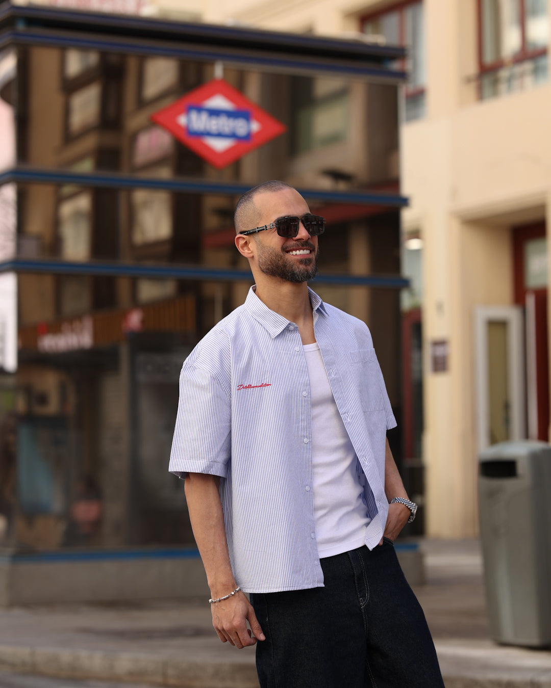 Box Fit Stripped Oxford Shirt Short Sleeves/2331