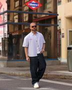 Box Fit Stripped Oxford Shirt Short Sleeves/2331