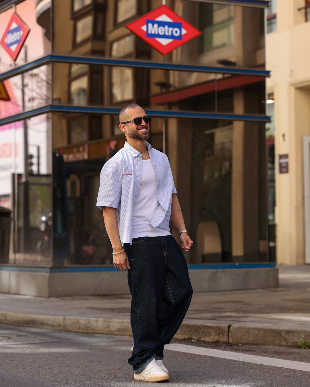 Box Fit Stripped Oxford Shirt Short Sleeves/2331
