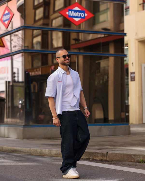 Box Fit Stripped Oxford Shirt Short Sleeves/2331