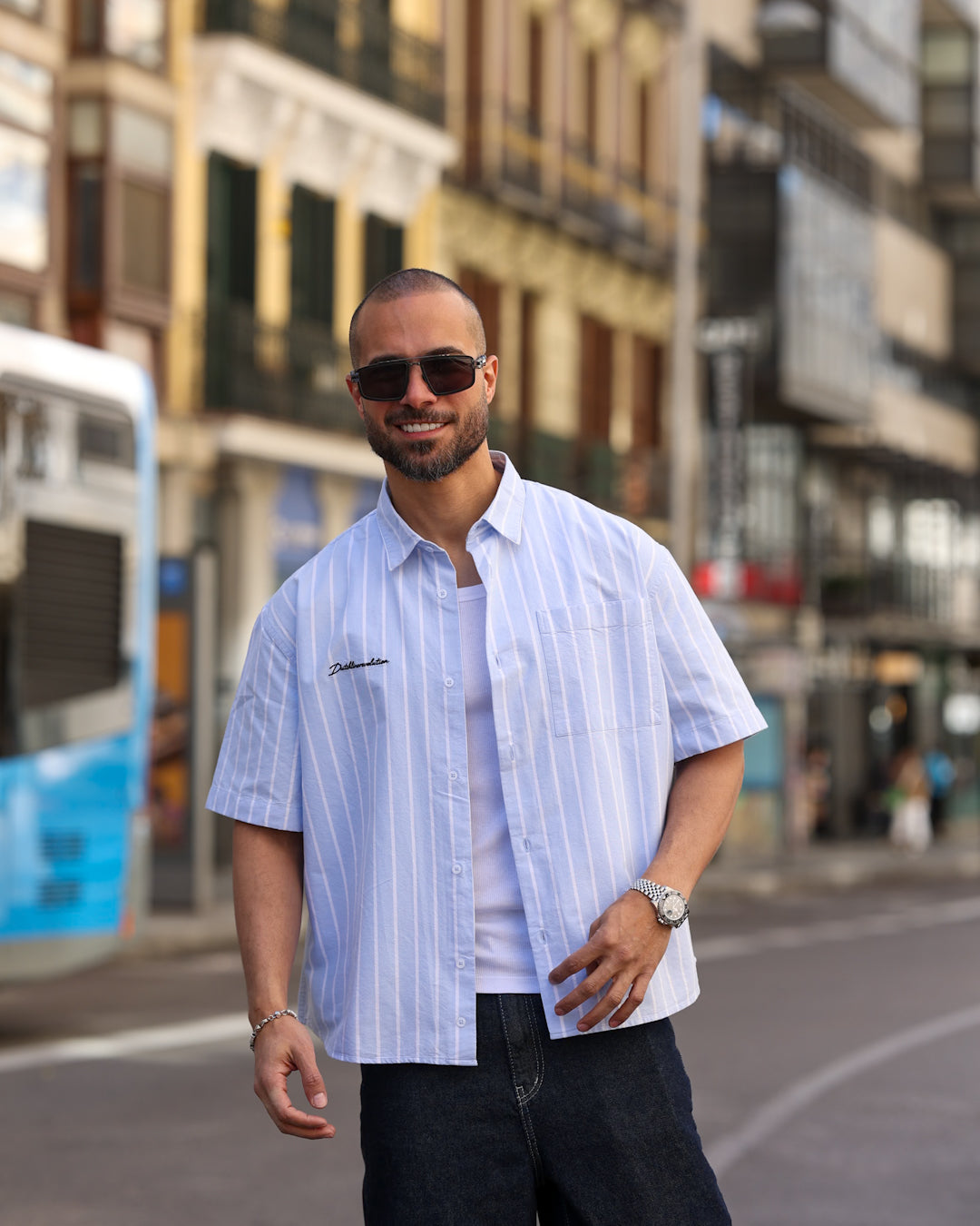 Box Fit Oxford Shirt Short Sleeves With Bold Striped/2331