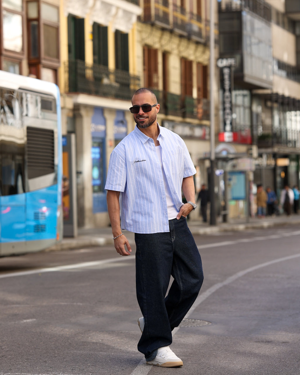 Box Fit Oxford Shirt Short Sleeves With Bold Striped/2331