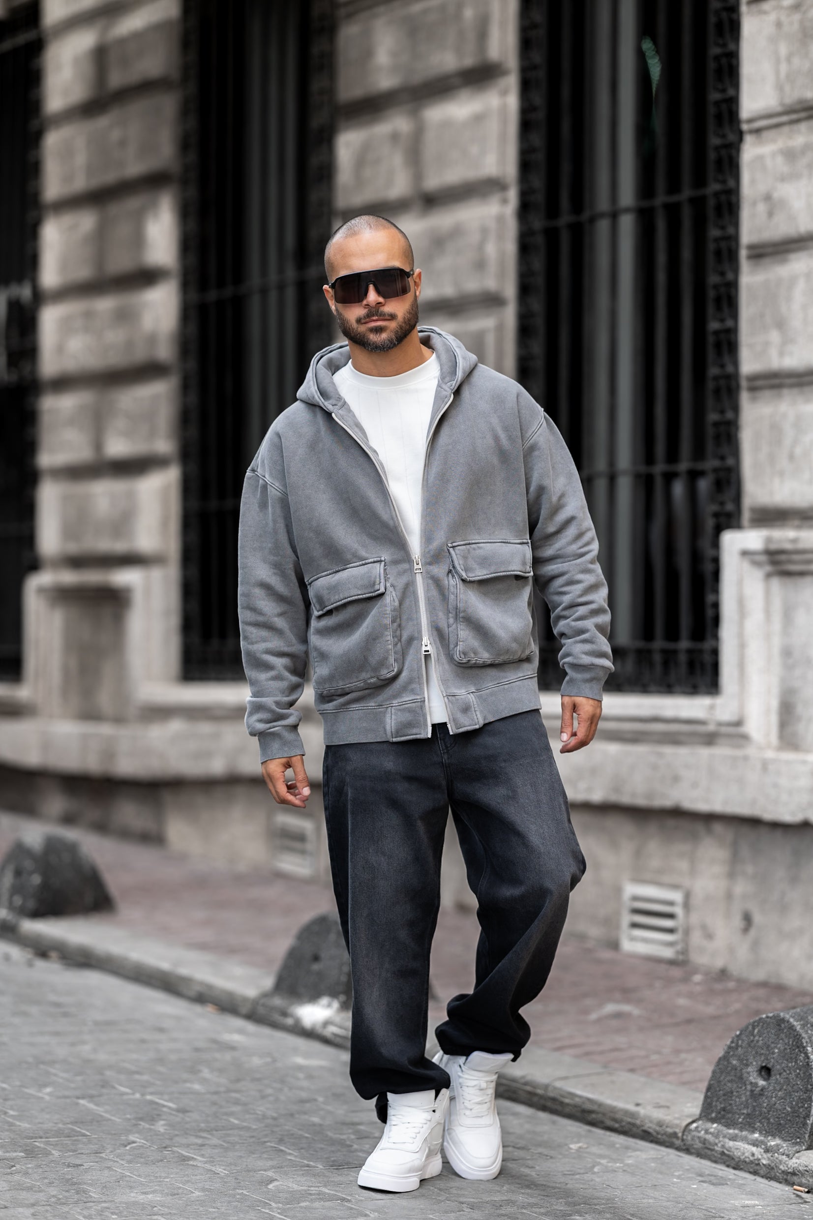 Basic Relaxed Fit Oxid Hoodie With Zipper/4564